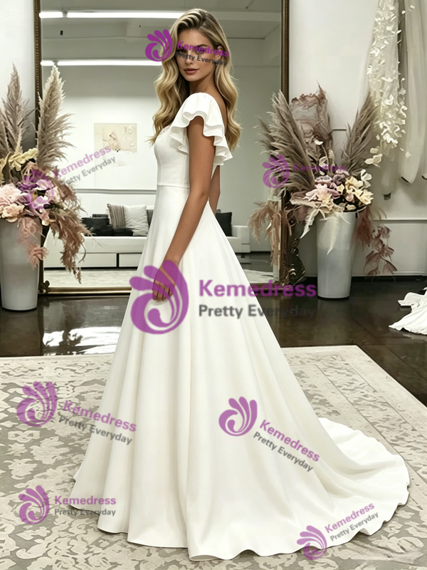 White Square Neck Wedding Dress