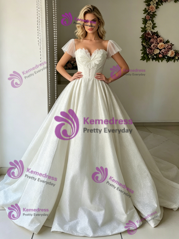 White Tulle Square Neck Wedding Dress