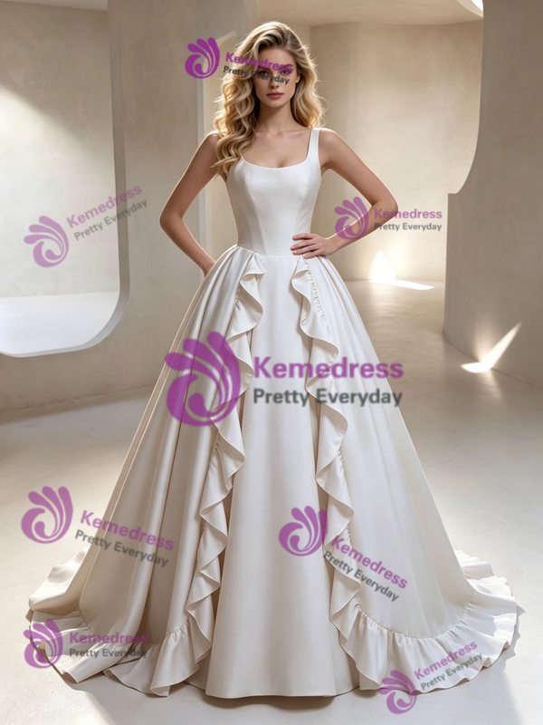 Ivory Satin Straps Wedding Dress