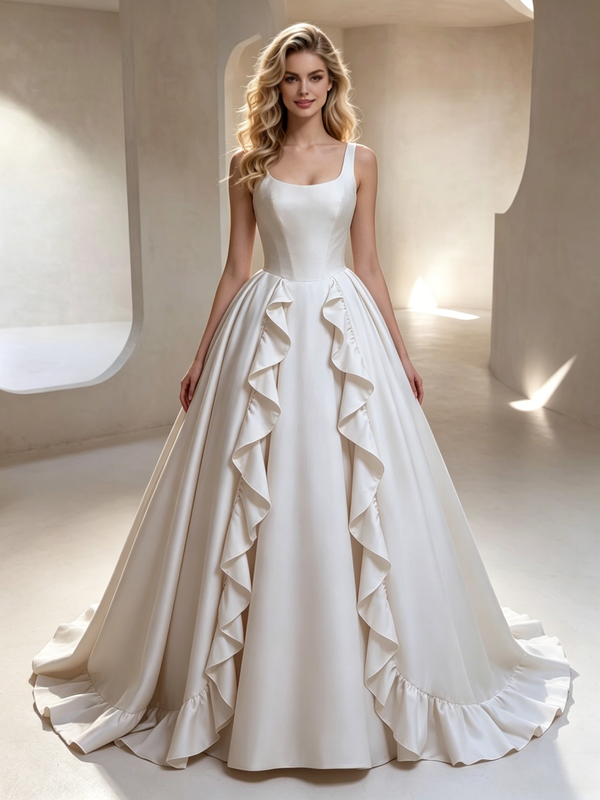 Ivory Satin Straps Wedding Dress