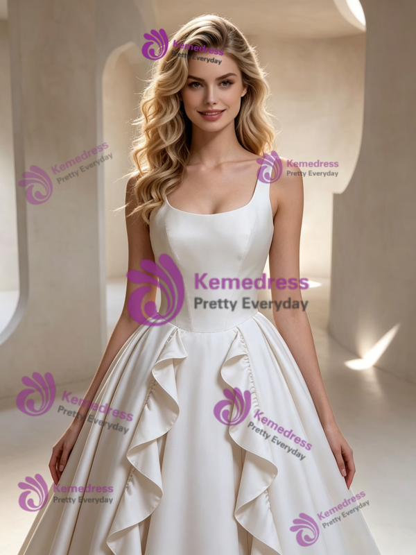 Ivory Satin Straps Wedding Dress
