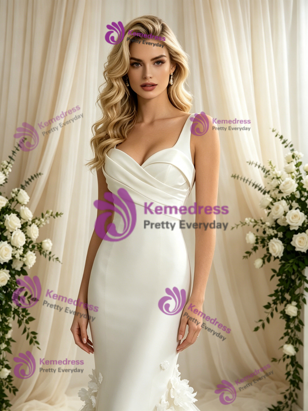 Ivory Mermaid Straps Appliques Wedding Dress