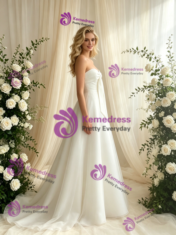 White Tulle Strapless Wedding Dress