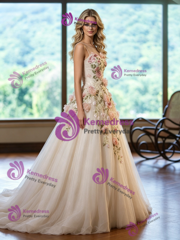 Ivory Tulle Appliques Wedding Dress