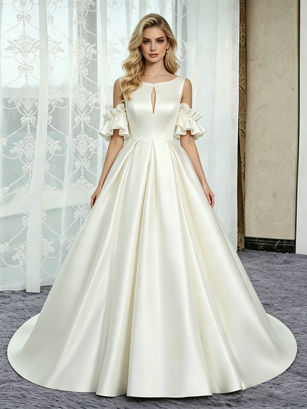 Ivory Satin Scoop Wedding Dress