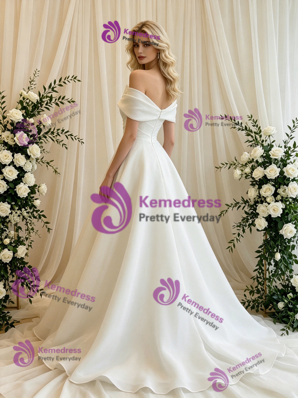 White Tulle Off the Shoulder Wedding Dress
