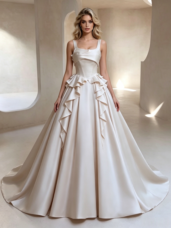 Ivory Satin Straps Wedding Dress