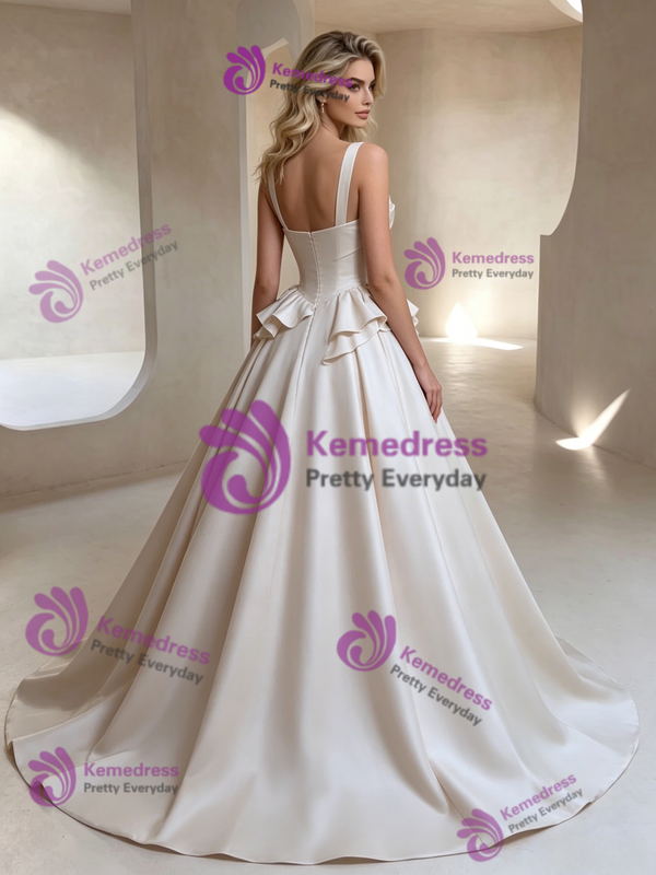 Ivory Satin Straps Wedding Dress