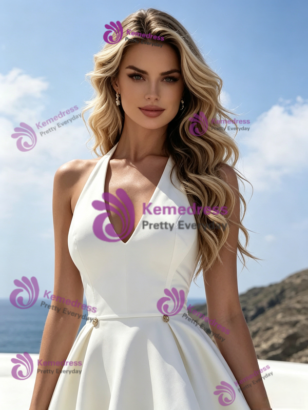 White Satin Hi Lo Wedding Dress