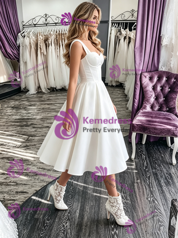 White Straps Short Wedding Dress