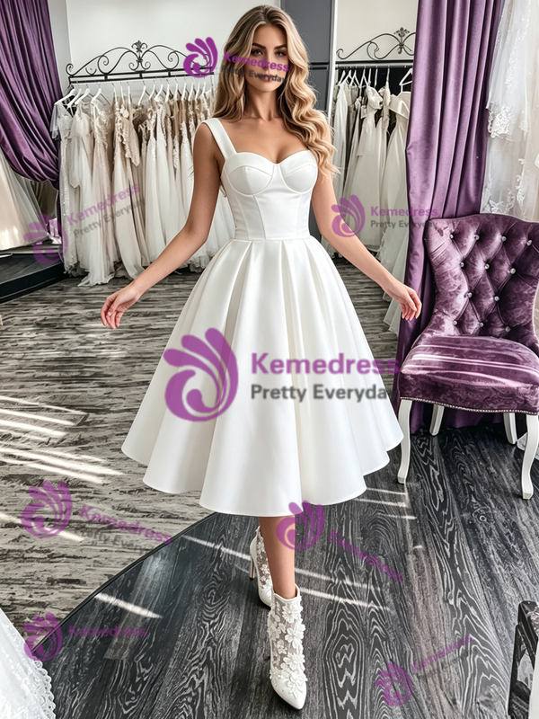 White Straps Short Wedding Dress