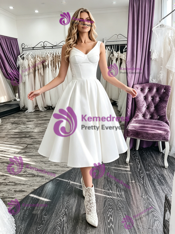 White Satin Straps Wedding Dress