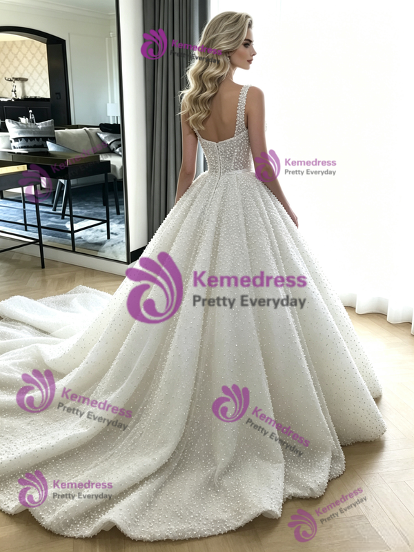 WHite Sequins Straps Wedding Dress