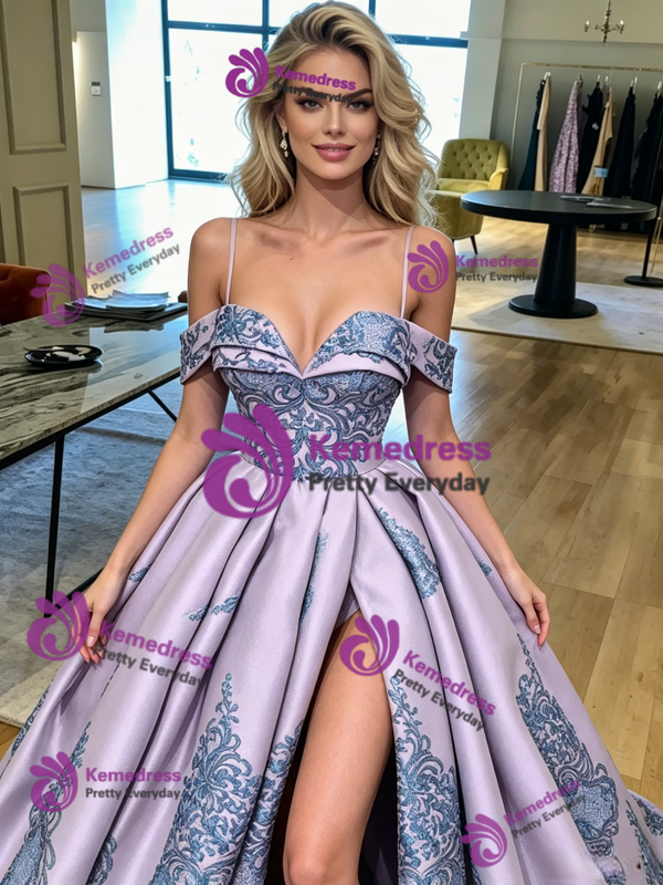 Purple Satin Spaghetti Straps Prom Dress