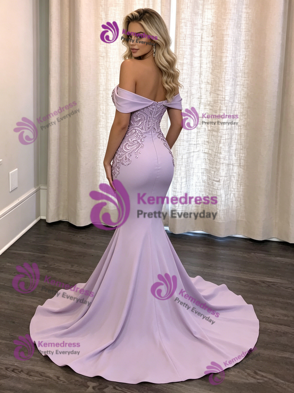Purple Mermaid Off the Shoulder Sequins Prom Dress