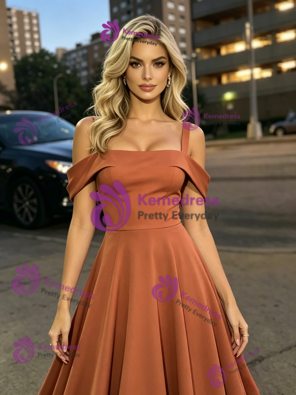 A-Line Brown Straps Prom Dress