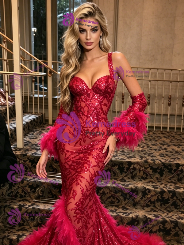 Sexy Mermaid Sequins Straps Prom Dress