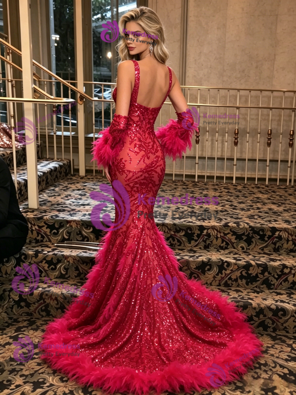 Sexy Mermaid Sequins Straps Prom Dress