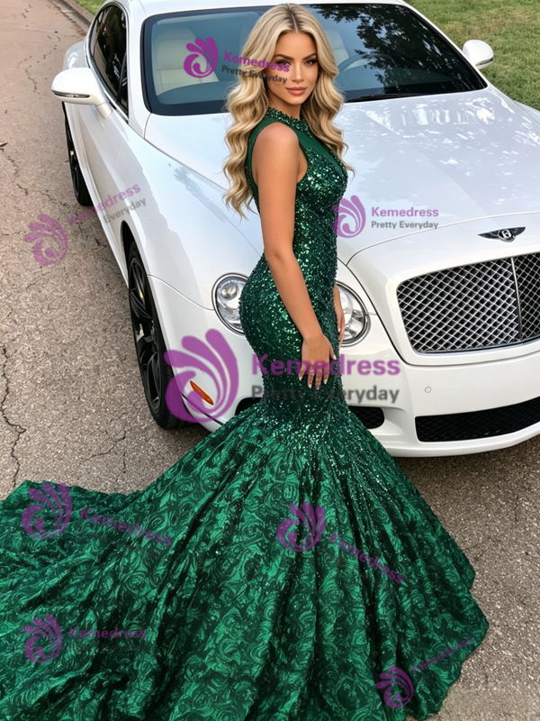 Sexy Green Mermaid Sequins Prom Dress