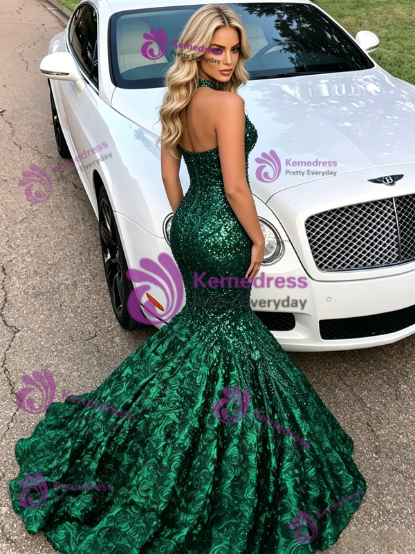 Sexy Green Mermaid Sequins Prom Dress