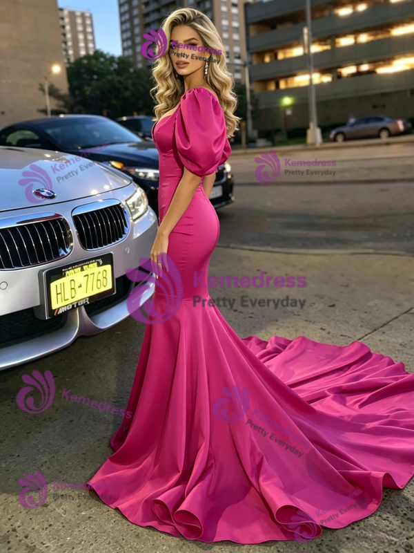 Fuchsia Mermaid Satin Prom Dress
