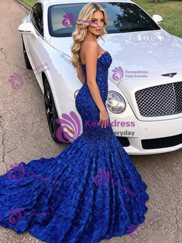 Royal Blue Mermaid Strapless Prom Dress