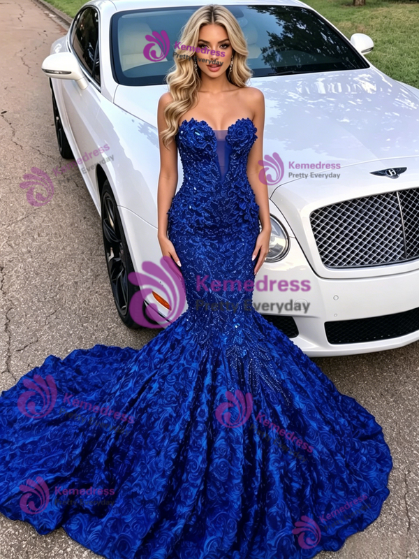 Royal Blue Mermaid Strapless Prom Dress