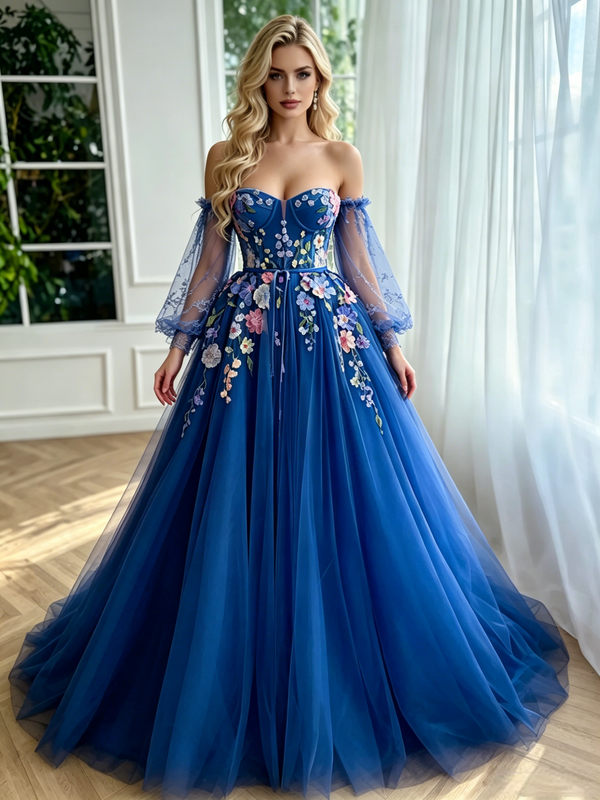 Royal Blue Tulle Appliques Prom Dress