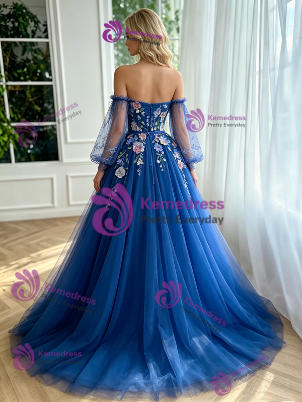 Royal Blue Tulle Appliques Prom Dress