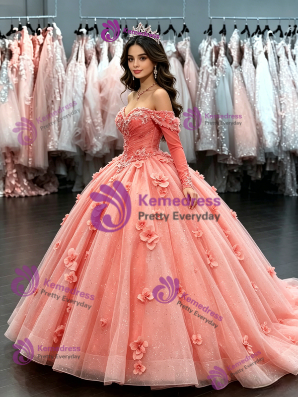 Ball Gown Long Sleeve Appliques Quinceanera Dress