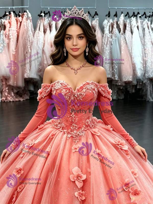 Ball Gown Long Sleeve Appliques Quinceanera Dress