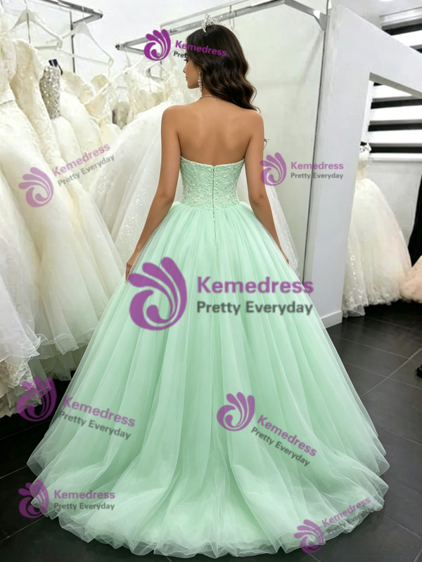Green Tulle Strapless Quinceanera Dress
