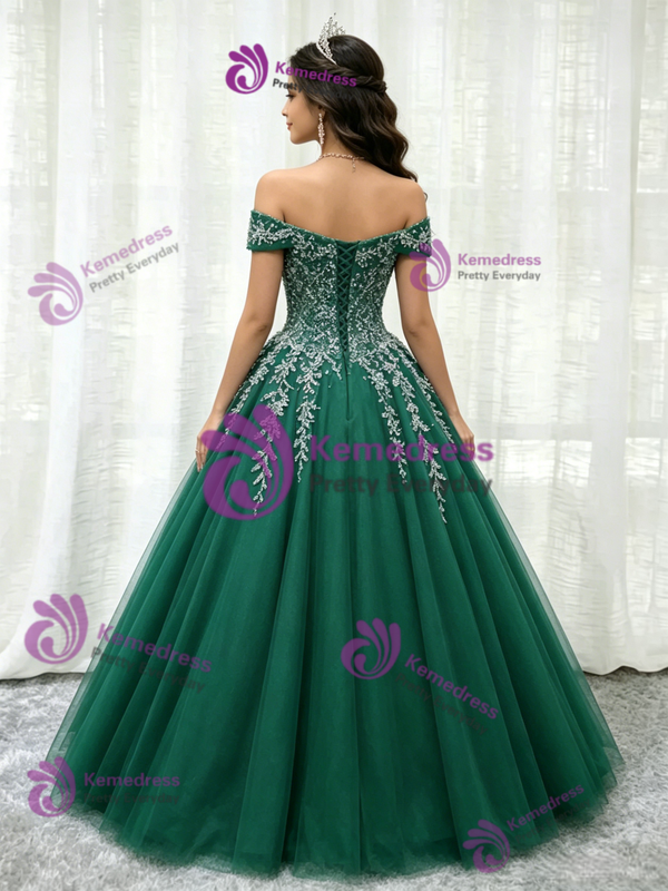 Green Tulle Off the Shoulder Quinceanera Dress