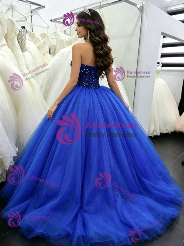 Royal Blue Tulle Strapless Quinceanera Dress