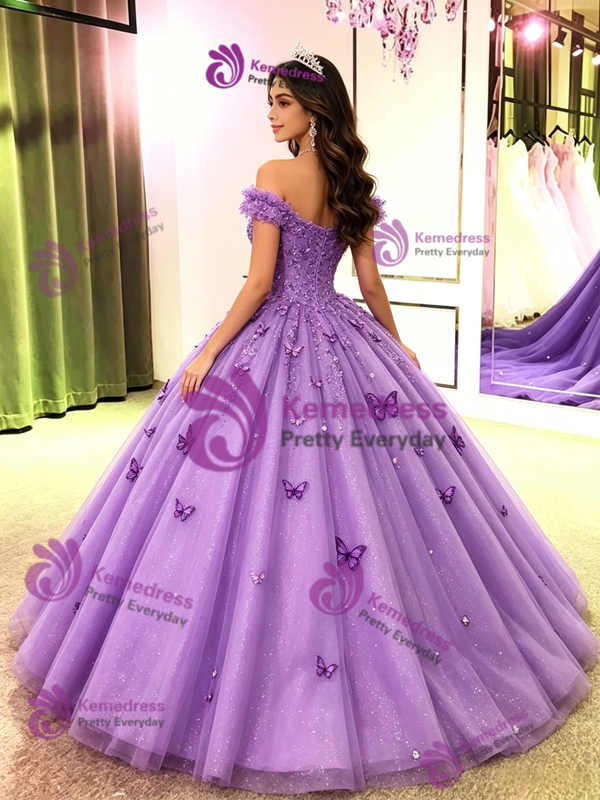 Purple Tulle Off the Shoulder Quinceanera Dress
