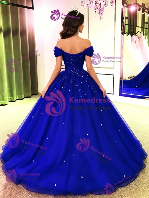 Royal Blue Tulle Off the Shoulder Quinceanera Dress