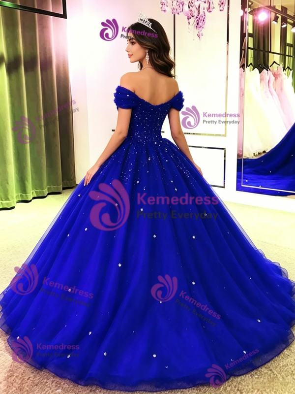 Royal Blue Tulle Off the Shoulder Quinceanera Dress