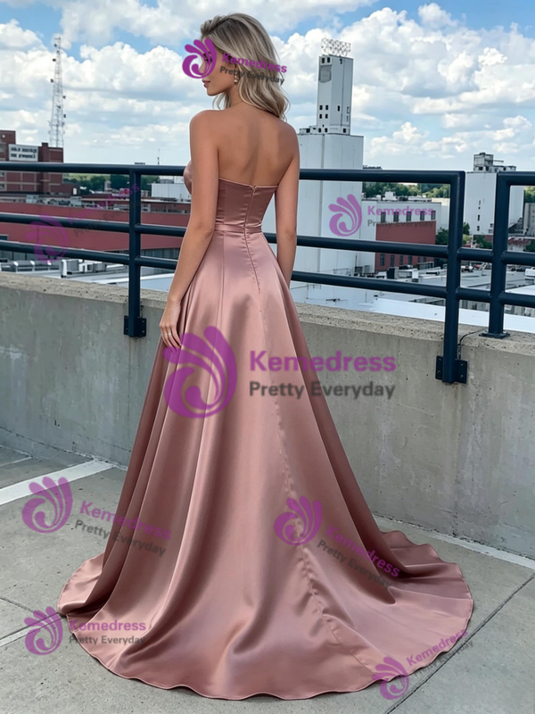 Pink Satin Strapless Prom Dress