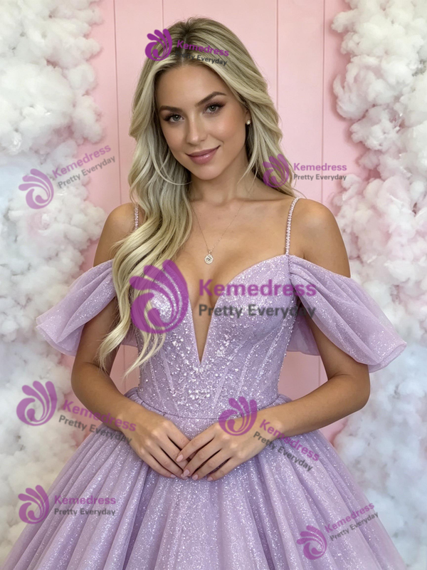 Purple Sequins Straps Prom Dress