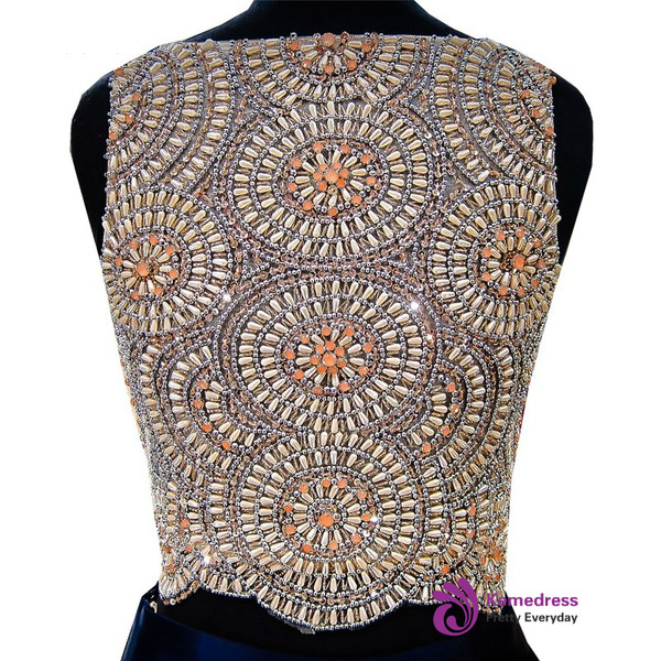 A-Line Blue Satin Two Piece Beading Bodice Evening Dress