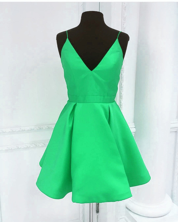 v neck short satin party dress,chic homecoming dress