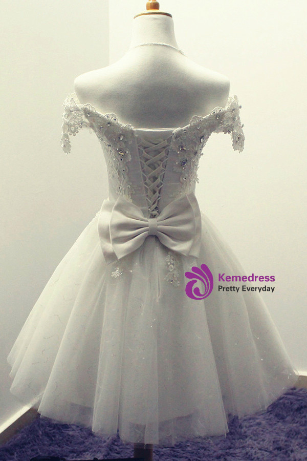 A-Line Off-the-Shoulder Short Ivory Tulle Homecoming Dress