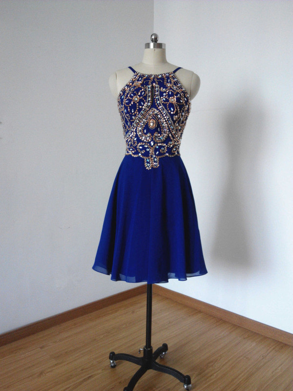 Sexy Royal Blue Homecoming Dresses Two Straps Colorful Beaded