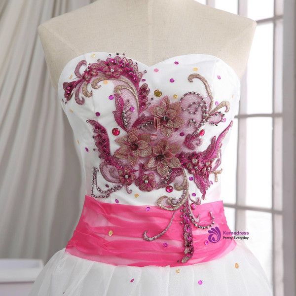 New Handmade White And Pink Organza Vintage Wedding Dress