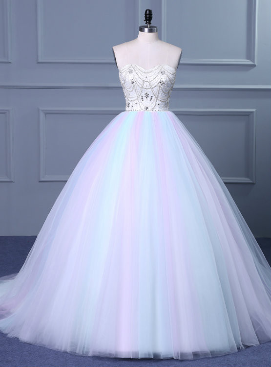 Cheap wedding dresses 2017 Strapless Sweetheart Colorful Wedding Gown with Sweep Train