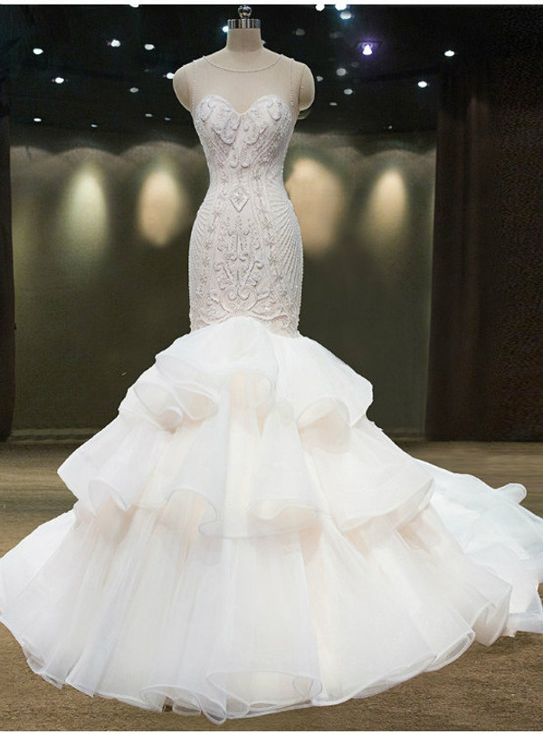 Sexy Mermaid Sexy Neck Backless Wedding Dress With Bead