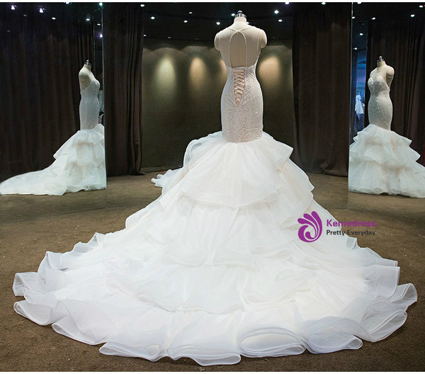 Sexy Mermaid Sexy Neck Backless Wedding Dress With Bead