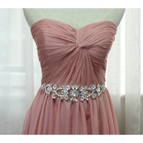 Real Photo Bridesmaid Dresses Long Detachable Crystals Belt robe