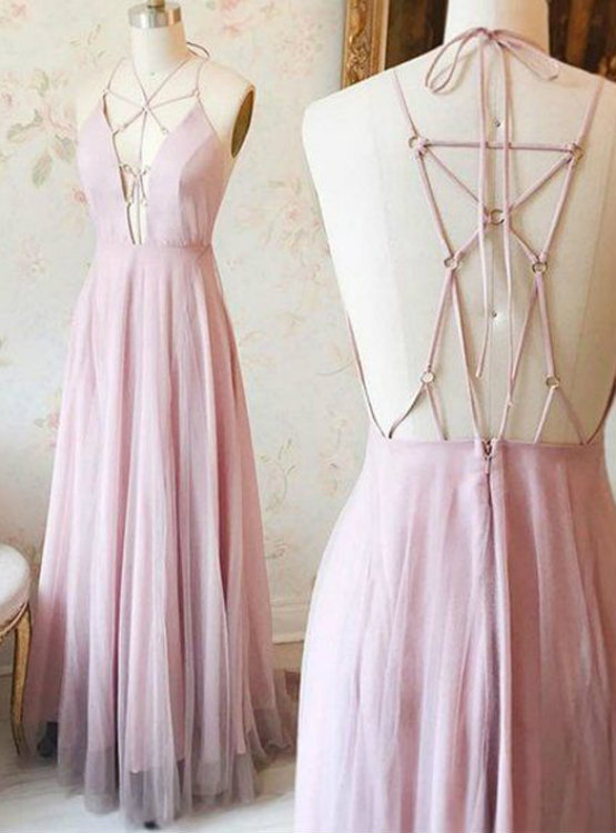new pink spaghetti strap prom dresses 2017 a-line chiffon prom dresses