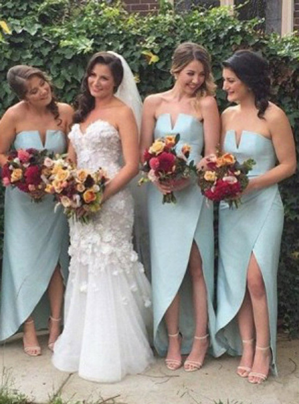 Unique Charming Simple Design Side Split Sexy Cheap Wedding Party Bridesmaid Dresses